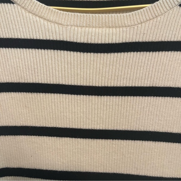 Lauren Ralph Lauren Cream Black Striped Ribbed Knit Crewneck Slim Fit L Classic - Picture 6 of 8